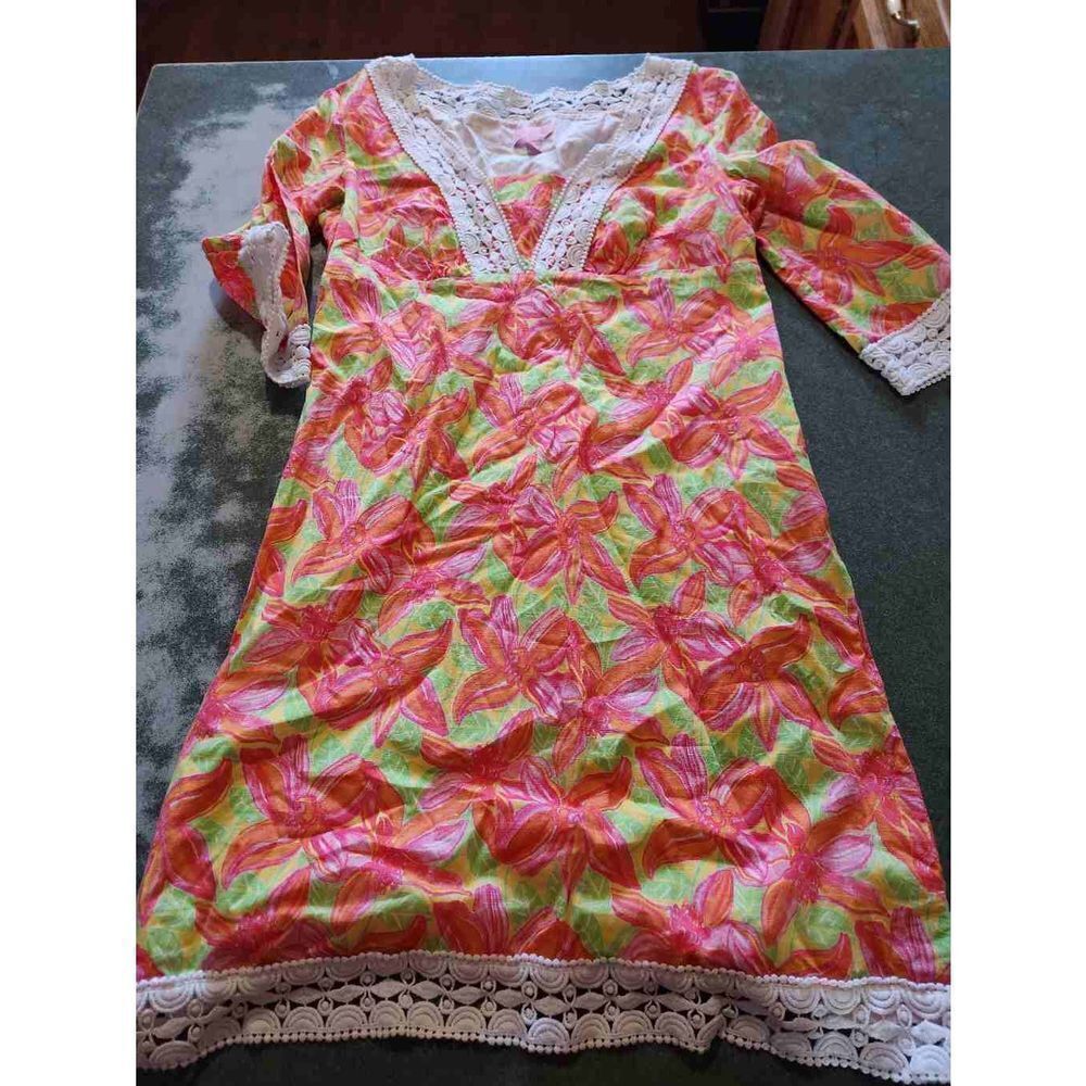 Lilly Pulizer Sherman Tunic Dress Orange Pink Floral sz 4